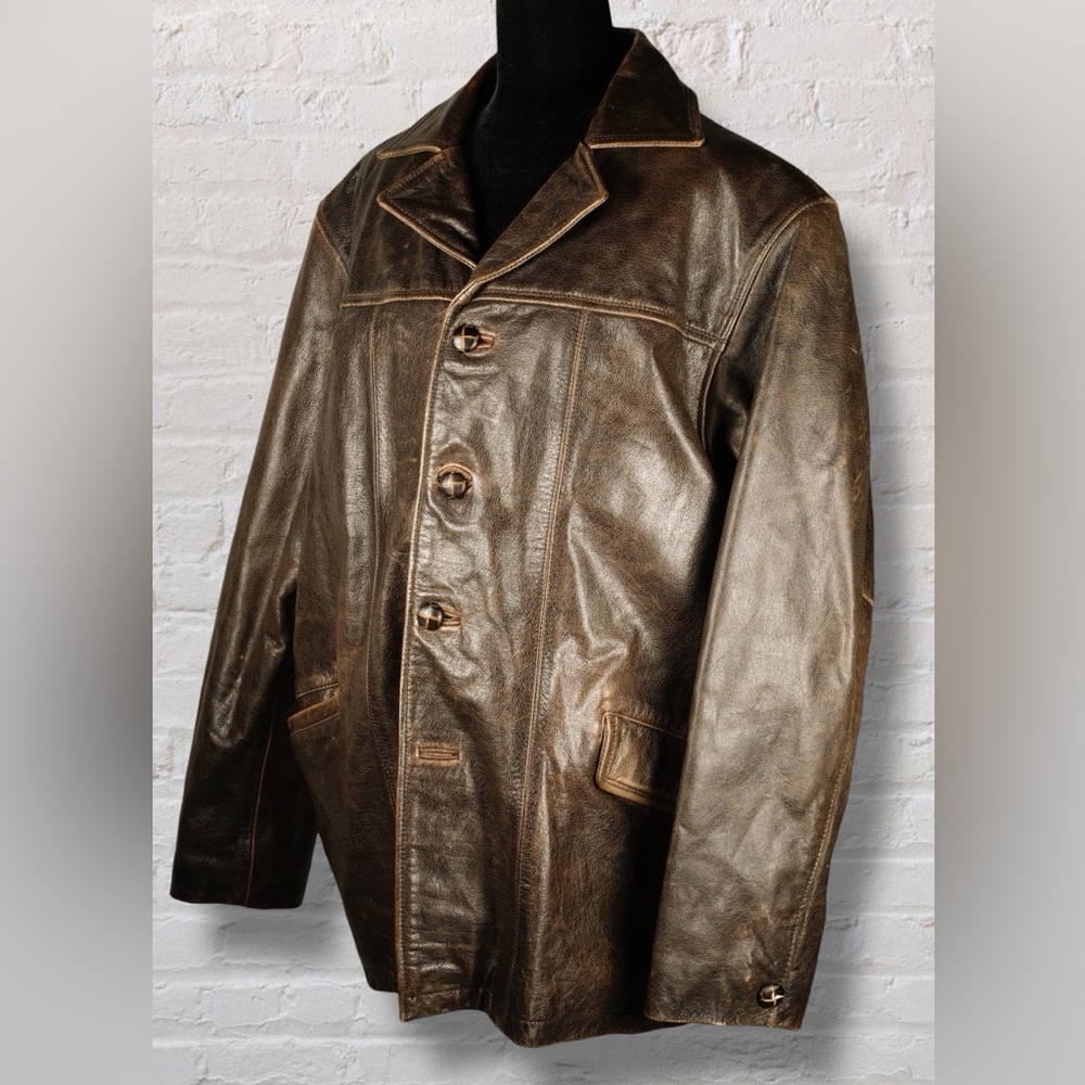 Oakwood Classic Men’s Genuine Leather Coat Brown Thinsulate Large – Vintage - Picture 4 of 17